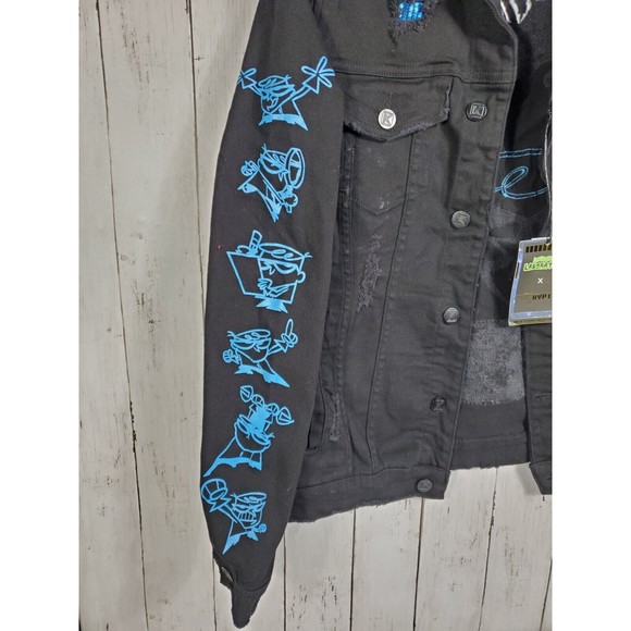 Dexter's Laboratory Boy Genius Black Denim Jean Jacket Cartoon Network Sz Small - Picture 3 of 13
